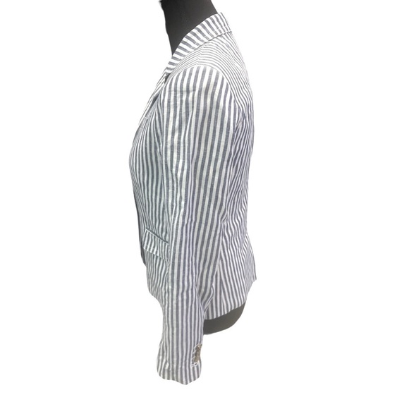 J Crew Blue and White Striped Linen Schoolboy Blazer - Picture 3 of 12